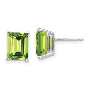 14k White Gold 9x7mm Emerald Cut Peridot August Birthstone Ladies Earrings